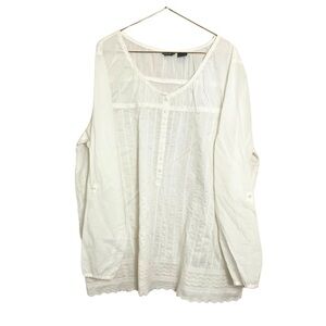 Eddie‎ Bauer Ivory Sheer Boho Blouse Size XXL Lightweight Coastal Grandma Beachy